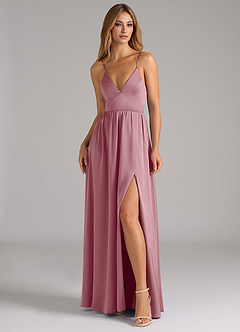 Azazie Aaida Bridesmaid Dresses Vintage Mauve A-Line Corset Stretch Satin Dress image4