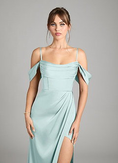 Azazie Johana Vestidos de damas de honor Vestido de Neblina de Satén Elástico de Corte Sirena Convertible con Vestidos sin tirantes image4