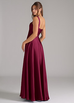Azazie Shaude Bridesmaid Dresses Burgundy A-Line Pleated Stretch Satin Dress image8