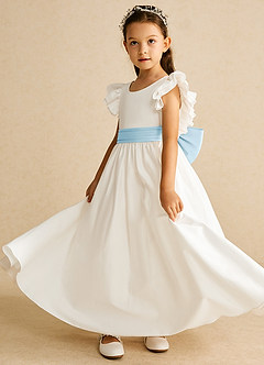 Azazie Aero Flower Girl Dresses Ivory Sky Blue A-Line Pleated Cotton Dress image2