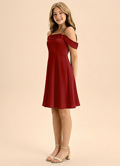 Azazie Anselie Junior Pomegranate A-Line Pleated Stretch Satin Dress image4