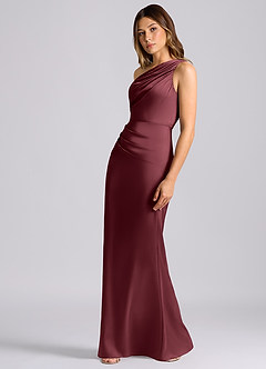 Azazie Akilah Bridesmaid Dresses Merlot Mermaid One Shoulder Stretch Satin Dress image5