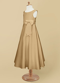Azazie Lindy Flower Girl Dresses Gold A-Line Pleated Matte Satin Dress image12