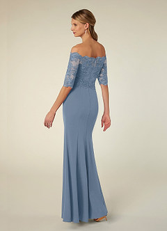 Azazie Jette Mother of the Bride Dresses Dusty Blue Mermaid Off the Shoulder Lace Dress image5