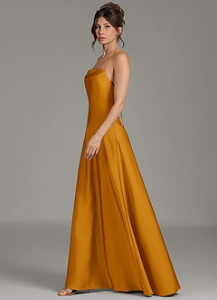 Azazie Eris Bridesmaid Dresses Butterscotch A-Line Pleated Stretch Satin Dress image5