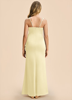 Azazie Adrienne Junior Lemon Sorbet Sheath Pleated Stretch Satin Dress image2
