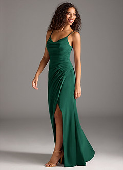 Azazie Deandra Bridesmaid Dresses Emerald Mermaid Pleated Chiffon Dress image3