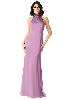 Azazie x Delaney Robes de demoiselle d'honneur Robe Fourreau en Satin extensible Col Haut Glycine image1