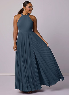 Barbie ♥ Azazie Robes de demoiselle d'honneur Robe Trapèze en Mousseline de soie Plissée Neptune image9