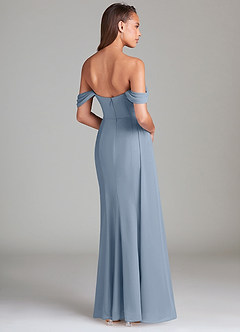 Azazie Amyra Bridesmaid Dresses Dusty Blue Sheath Off the Shoulder Chiffon Convertible Dress image4