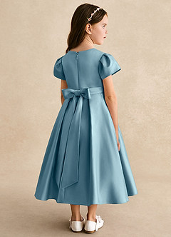 Azazie Princess Robe Demoiselle D'honneur Fillette Robe Trapèze en Mat Satiné Plissée Bleu Maussade image2