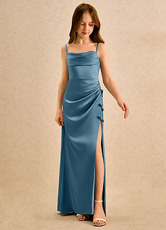 Azazie Bundt Girls Formal Flower Girl Klänningar Klä A-Line i Stretch Satin Plisserad image3