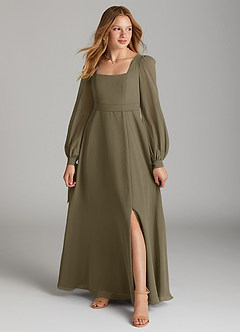Azazie Leonia Junior A-Linie mit Taschen Chiffon Kleid Weidengrün image1