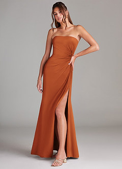 Azazie Aliani At-home Try On Dresses Agave Sheath Strapless Chiffon Convertible Dress image4