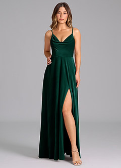 Azazie Sarella Bridesmaid Dresses Emerald A-Line Pleated Velvet Dress image6