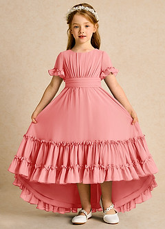 Azazie Kass Jurken voor bloemenmeisjes A-Lijn Jurk van Chiffon Geplooid Koraal image2