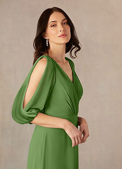 Azazie Bronwyn Mother of the Bride Dresses Basil A-Line V-Neck Ruched Chiffon Dress image3