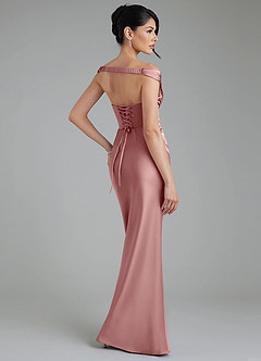 Azazie Stella Vestidos de madrinha de casamento Vestido Rosa Empoeirada de Cetim elástico de Bainha com Corpete image3
