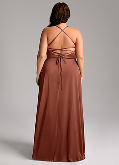 Azazie Mei Brautjungfernkleider A-Linie V-Hals Stretch-Satin Kleid Lehm image8
