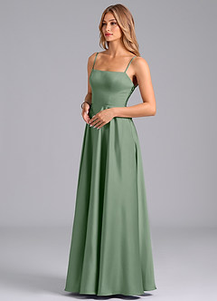 Azazie Elita Bridesmaid Dresses Matcha A-Line Pleated Stretch Satin Dress image4