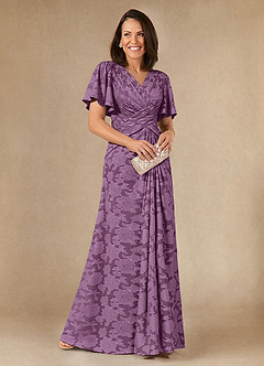 Azazie Emmeline Mother of the Bride Dresses Wisteria A-Line Pleated Floral Burnout Dress image1