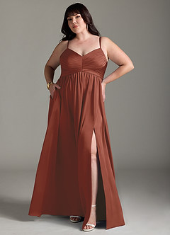 Azazie Alia Bridesmaid Dresses Auburn A-Line Pleated Stretch Satin Dress image15