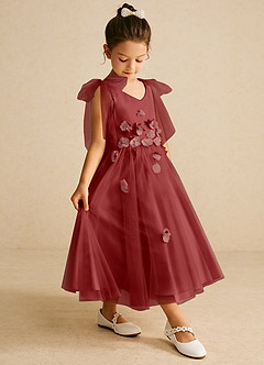 Azazie Minia Flower Girl Dresses Rust A-Line Bow Matte Satin Dress image3