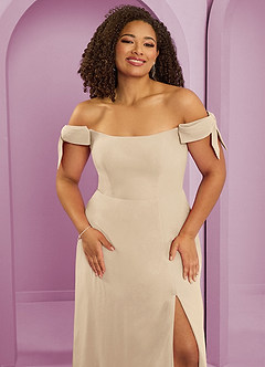 Barbie ♥ Azazie Robes de demoiselle d'honneur Robe Trapèze Convertible en Mousseline de soie Épaule décolletée Champagne image11