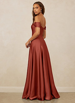 Christian Siriano Bridal for Azazie 1002 Brautjungfernkleider Wandelbar A-Linie Schulterfrei Stretch-Satin Kleid Terrakotta image3