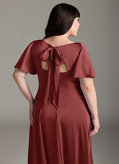 Azazie Kimber Robes de demoiselle d'honneur Robe Trapèze en Satin extensible Drapé Terracotta image12