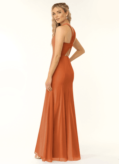 Azazie Rue Vestidos de damas de honor Vestido de Canela de Gasa de Corte en A con Halter image4