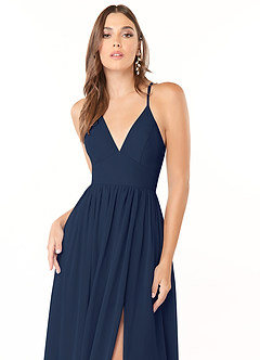 Azazie Aaida Brautjungfernkleider A-Linie Korsett Chiffon Kleid Dunkelmarine image6