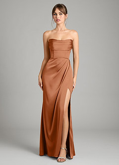 Azazie Johana Vestidos de damas de honor Vestido de Cobre de Satén Elástico de Corte Sirena Convertible con Vestidos sin tirantes image9