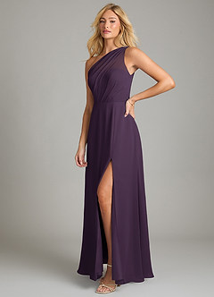 Azazie Phaedra Bridesmaid Dresses Plum A-Line One Shoulder Chiffon Dress image5
