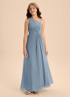 Azazie Brooke Junior Dusty Blue A-Line Side Slit Chiffon Dress image5