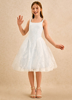 Azazie Cubbie Girls Formal Flower Girl Dresses White A-Line Lace Dress image5