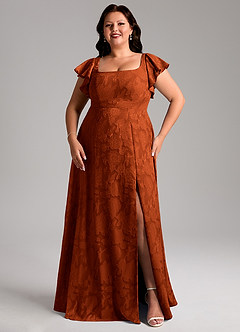 Azazie Bondi Robes de demoiselle d'honneur Robe Trapèze en Blumen-Burnout Fente Latérale Paprika image10