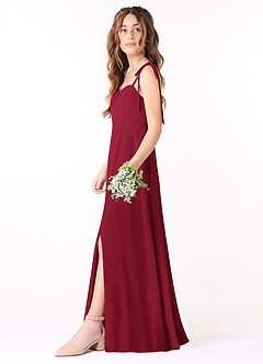 Azazie Rosey Junior Burgundy A-Line Sweetheart Neckline Chiffon Dress image3