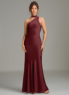 Azazie Jalissa Bridesmaid Dresses Cabernet Mermaid One Shoulder Stretch Satin Dress image1