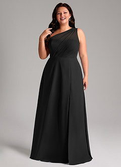 Azazie Phaedra Jurken voor bruidsmeisjes Jurk van Chiffon met A-Lijn One-Shoulder Zwart image5