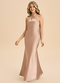 Azazie Chickie Junior Robe Fourreau en Satin extensible Plissée Rose Perle image5