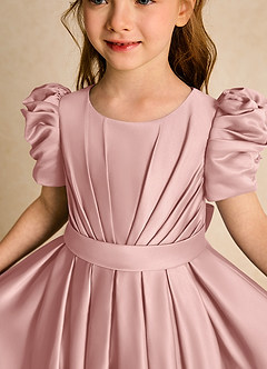 Azazie Miriam Flower Girl Dresses Rose Gold Ball-Gown Pleated Matte Satin Dress image8