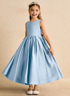Azazie Cailee Flower Girl Dresses Powder Blue Ball-Gown Pleated Matte Satin Dress image4