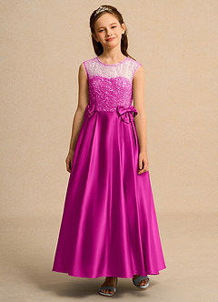 Azazie Candy Girl Flower Girl Dresses Fuchsia Ball-Gown Bow Matte Satin Dress image6