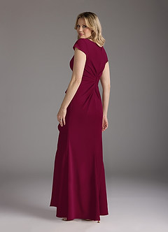 Azazie Tana vestidos de madre de la novia Vestido de Borgoña de Crepé elástico de Sirena con Cuello en V plisado image2