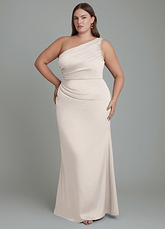 Azazie Akilah Bridesmaid Dresses White Alabaster Mermaid One Shoulder Stretch Satin Dress image1