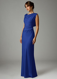 Azazie Kieryn Robes de demoiselle d'honneur Robe Sirène en Satin extensible Plissée Bleu Roi image3