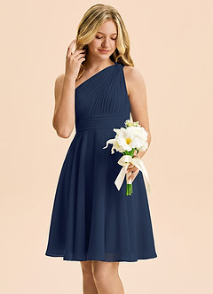 Azazie Charlize Junior Dark Navy A-Line Pleated Chiffon Dress image4