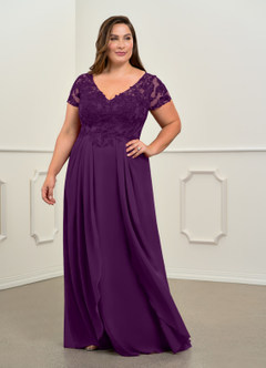 Azazie Dunja Mother of the Bride Dresses Grape A-Line V-Neck Lace Chiffon Dress image9