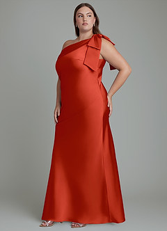 Azazie Yuanna Bridesmaid Dresses Rust Mermaid One Shoulder Stretch Satin Dress image12